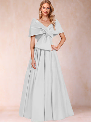 A-Line/Princess Off-The-Shoulder Sleeveless Ruched Mother of the Bride Dresses With Bow(s)