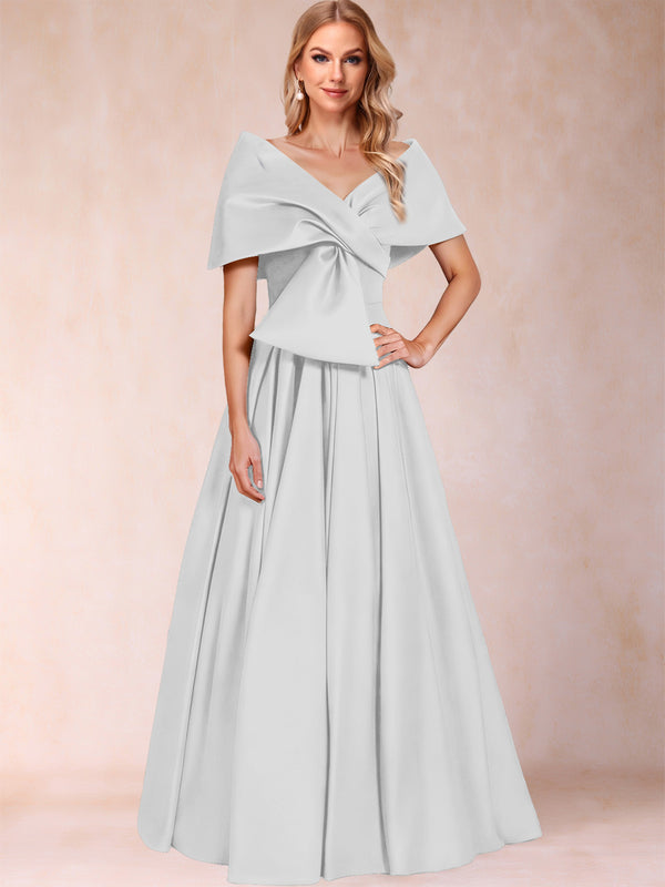 A-Line/Princess Off-The-Shoulder Sleeveless Ruched Mother of the Bride Dresses With Bow(s)