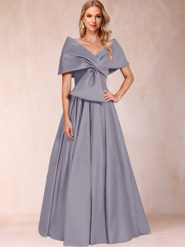 A-Line/Princess Off-The-Shoulder Sleeveless Ruched Mother of the Bride Dresses With Bow(s)