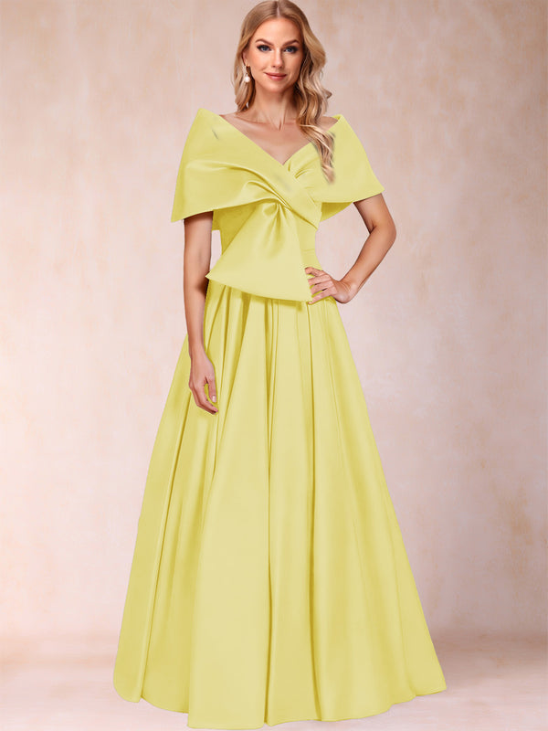 A-Line/Princess Off-The-Shoulder Sleeveless Ruched Mother of the Bride Dresses With Bow(s)