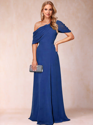 A-Line/Princess Asymmetrical Neck Sweep Train Mother of the Bride Dresses
