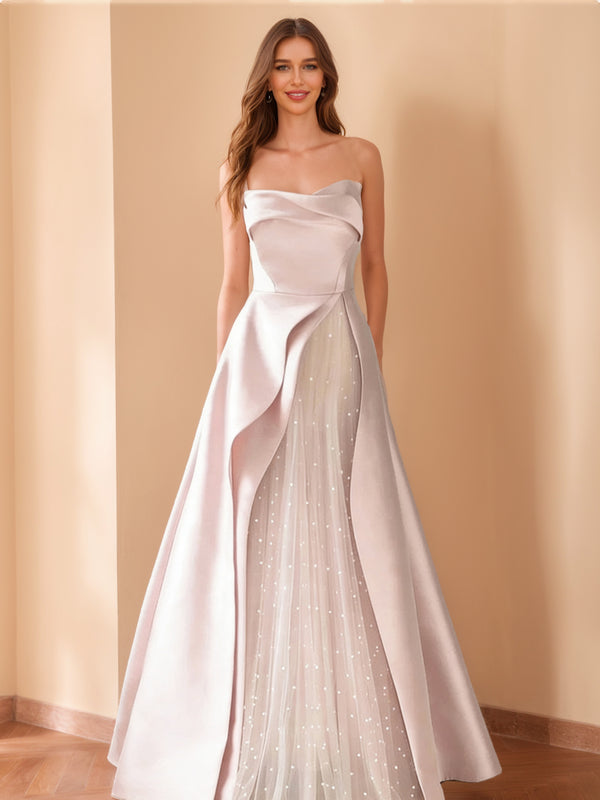 A-Line/Princess Strapless Floor-Length Prom Dresses