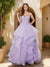 Ball Gown V-Neck Sleeveless Floor-Length Tiered Prom Dresses With Appliques
