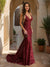 Trumpet/Mermaid V-Neck Sweep Train Prom Dresses With Lace Appliques