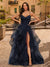 A-Line/Princess V-Neck Sleeveless Prom Dresses With High Split & Ruffles
