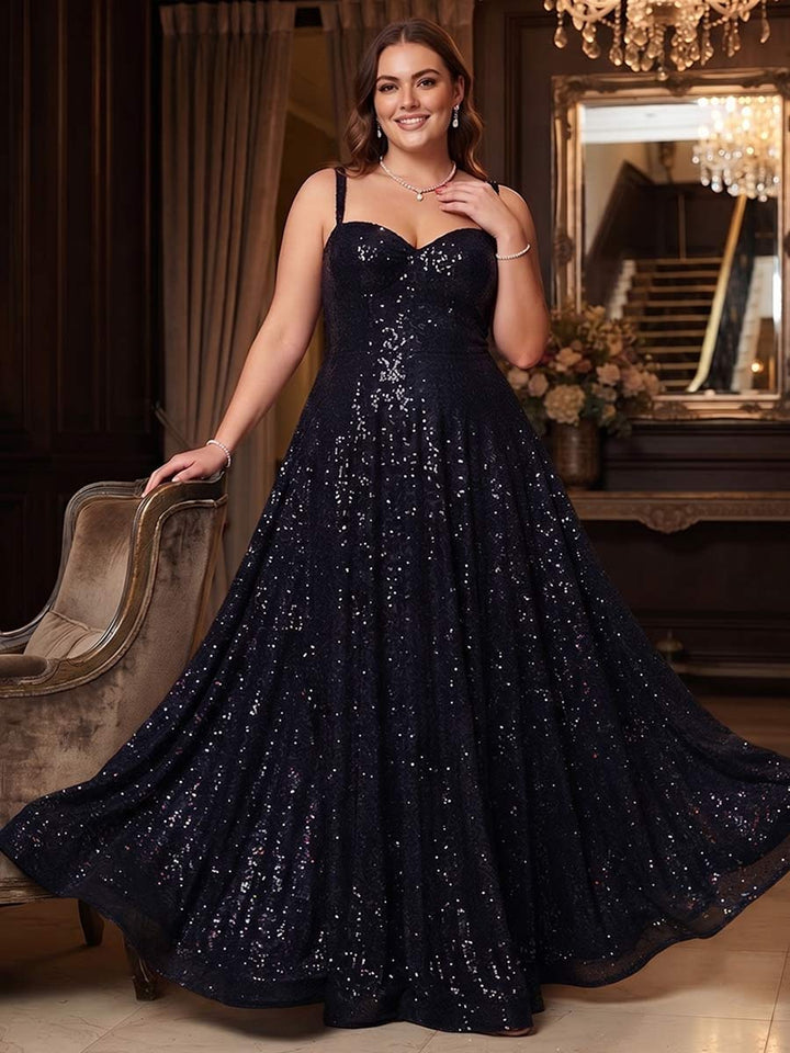 Sparkly A-Line/Princess Spaghetti Straps Sleeveless Plus Size Evening Dresses With Sequins