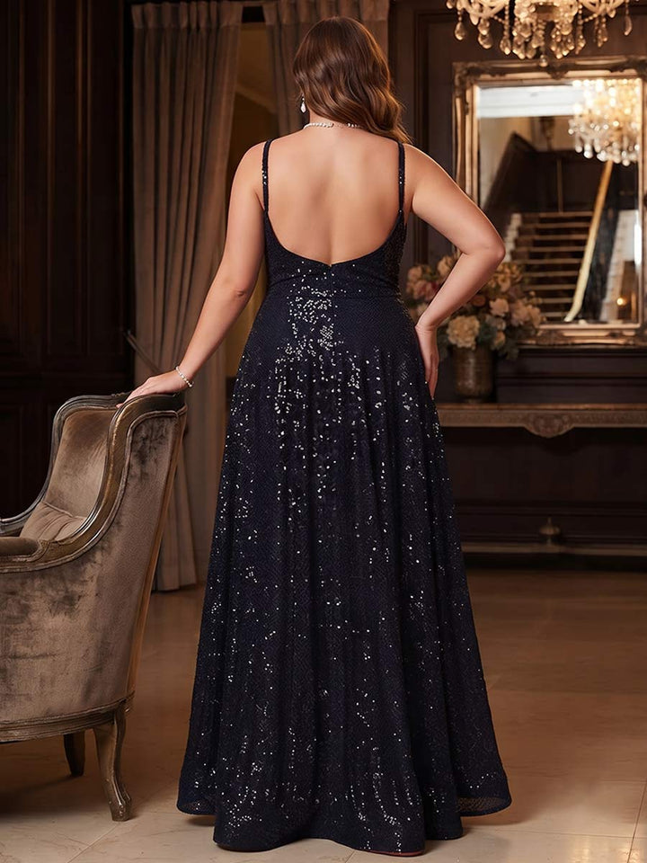 Sparkly A-Line/Princess Spaghetti Straps Sleeveless Plus Size Evening Dresses With Sequins