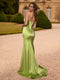 Sheath/Column Sweetheart Sweep Train Prom Dresses With Bow(s) & High Split