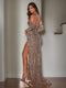Sequined Sheath/Column Sweetheart Sweep Train Prom Dresses With High Split