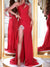 Sheath/Column One-Shoulder Sweep Train Prom Dresses With High Split & Rhinestone