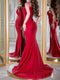 Sheath/Column One-Shoulder Sweep Train Prom Dresses With High Split & Rhinestone