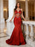 Trumpet/Mermaid V-neck Sleeveless Sweep Train Prom Dresses With Beadings