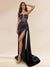 Sheath/Column Square Neck Sweep Train Prom Dresses With Split Side