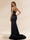 Sheath/Column Square Neck Sweep Train Prom Dresses With Split Side