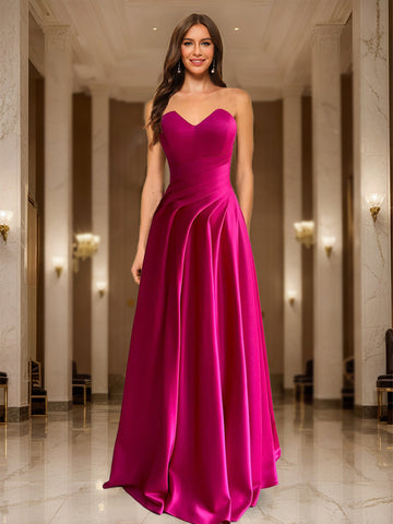 A-Line/Princess Sweetheart Floor-Length Prom Dresses With Pleats