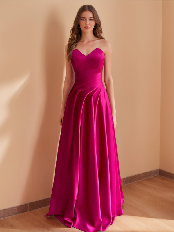 A-Line/Princess Sweetheart Floor-Length Prom Dresses With Pleats