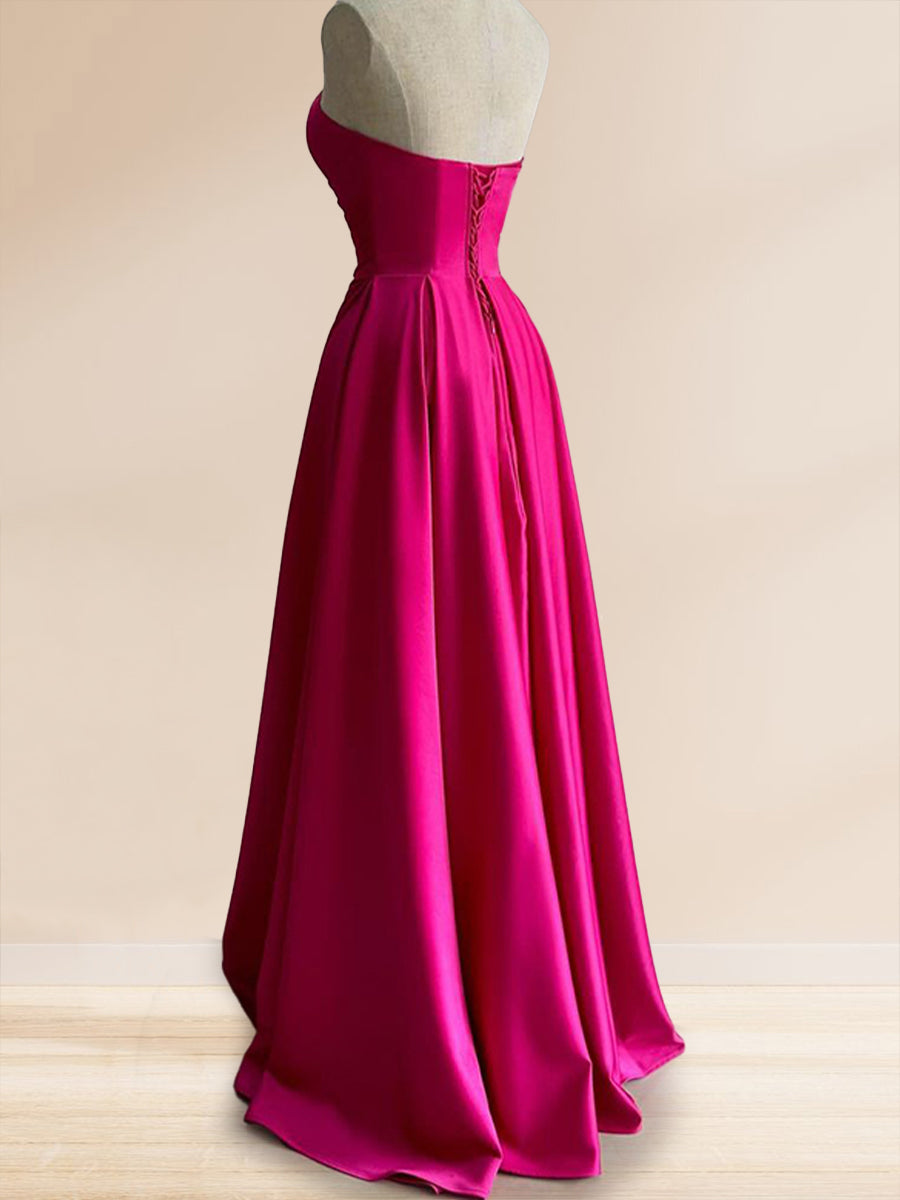 A-Line/Princess Sweetheart Floor-Length Prom Dresses With Pleats