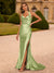 Sheath/Column Halter Sweep Train Prom Dresses With Split Side