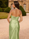 Sheath/Column Halter Sweep Train Prom Dresses With Split Side