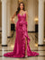 Trumpet/Mermaid Spaghetti Straps Sleeveless Sweep Train Prom Dresses With Beadings & Cascading Ruffles