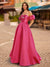 A-Line/Princess Off-the-Shoulder Floor-Length Prom Dresses With Bow(s)