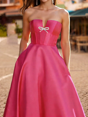 A-Line/Princess Off-the-Shoulder Floor-Length Prom Dresses With Bow(s)
