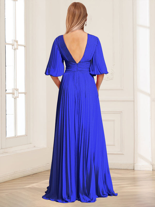 Chiffon A-Line/Princess V-Neck Half Sleeves Mother of the Bride Dresses with Pleats