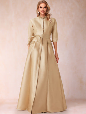 A-Line/Princess Bead Collar Half Sleeves Mother of the Bride Dresses With Belt