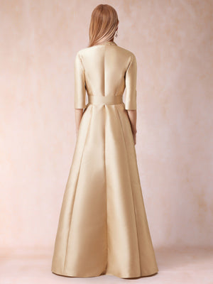 A-Line/Princess Bead Collar Half Sleeves Mother of the Bride Dresses With Belt