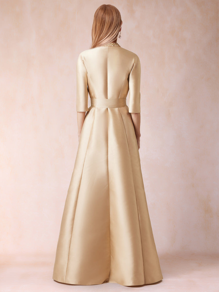 A-Line/Princess Bead Collar Half Sleeves Mother of the Bride Dresses With Belt