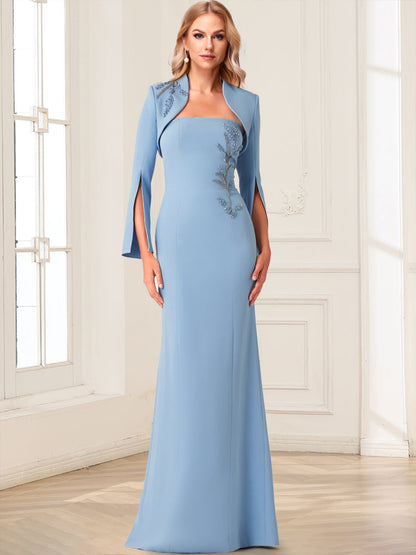 Sheath/Column Strapless Long Sleeves Mother of the Bride Dresses With Beading