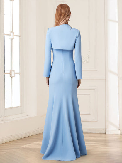 Sheath/Column Strapless Long Sleeves Mother of the Bride Dresses With Beading