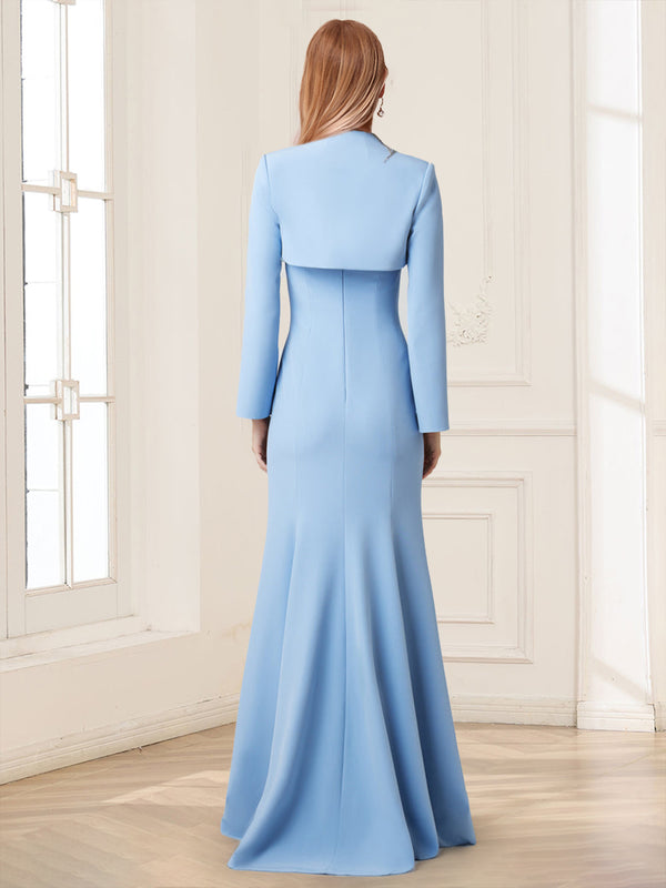 Sheath/Column Strapless Long Sleeves Mother of the Bride Dresses With Beading