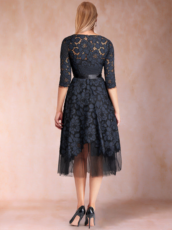 A-Line/Princess V-Neck Half Sleeves Mother of the Bride Dresses with Floral Lace