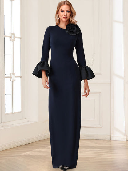 Sheath/Column Crew Neck Long Sleeves Mother of the Bride Dresses With Split