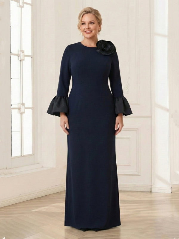 Sheath/Column Crew Neck Long Sleeves Plus Size Mother of the Bride Dresses With Split
