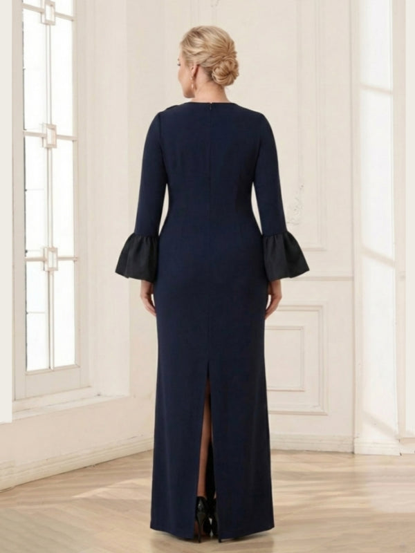 Sheath/Column Crew Neck Long Sleeves Plus Size Mother of the Bride Dresses With Split