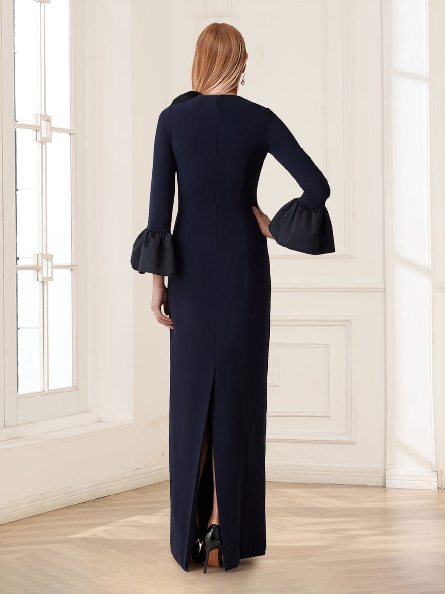 Sheath/Column Crew Neck Long Sleeves Mother of the Bride Dresses With Split