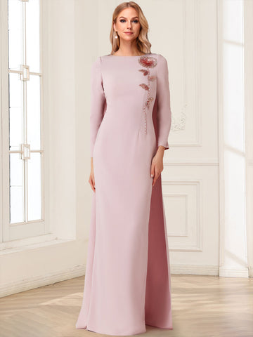 Sheath/Column Crew Neck Long Sleeves Mother of the Bride Dresses With Beadings