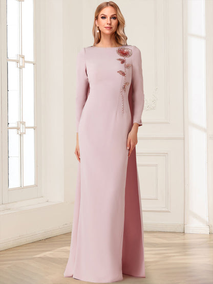 Sheath/Column Crew Neck Long Sleeves Mother of the Bride Dresses With Beadings