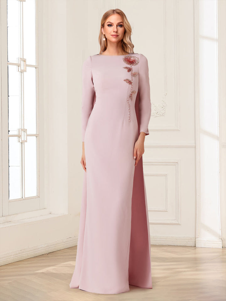 Sheath/Column Crew Neck Long Sleeves Mother of the Bride Dresses With Beadings