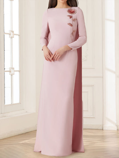 Sheath/Column Crew Neck Long Sleeves Mother of the Bride Dresses With Beadings