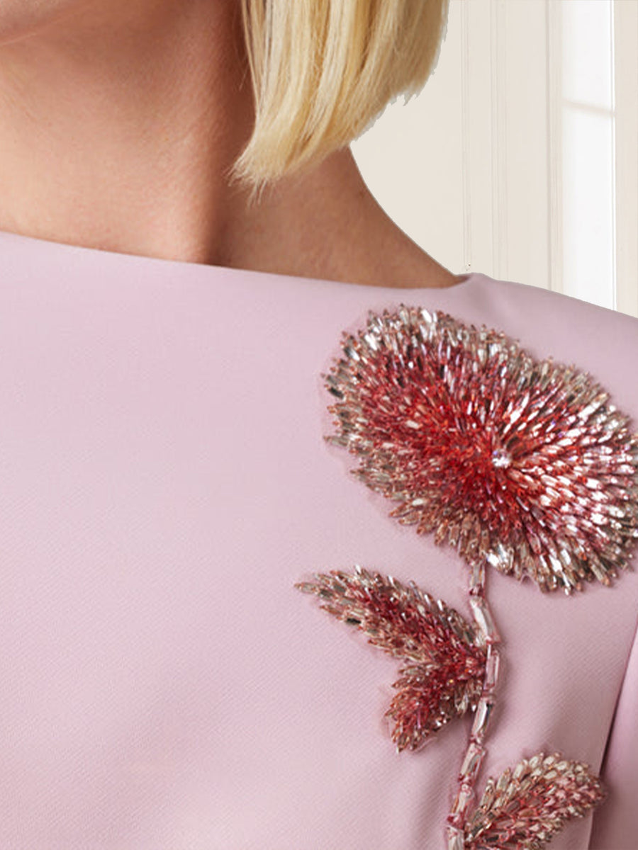 Sheath/Column Crew Neck Long Sleeves Mother of the Bride Dresses With Beadings