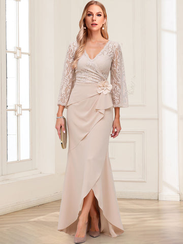Sheath/Column V-Neck 3/4 Sleeves Mother of the Bride Dresses With Lace & 3D Floral