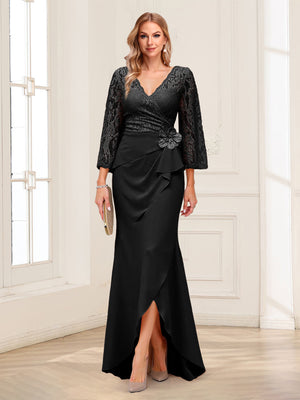 Sheath/Column V-Neck 3/4 Sleeves Mother of the Bride Dresses With Lace & 3D Floral