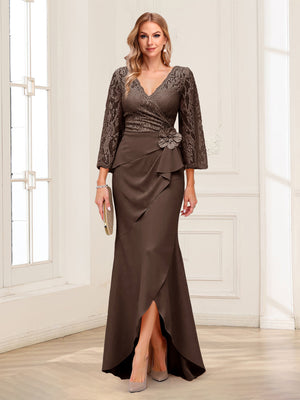 Sheath/Column V-Neck 3/4 Sleeves Mother of the Bride Dresses With Lace & 3D Floral