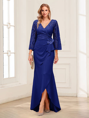 Sheath/Column V-Neck 3/4 Sleeves Mother of the Bride Dresses With Lace & 3D Floral