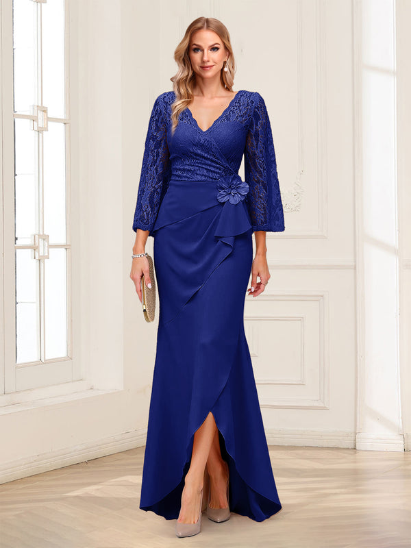 Sheath/Column V-Neck 3/4 Sleeves Mother of the Bride Dresses With Lace & 3D Floral
