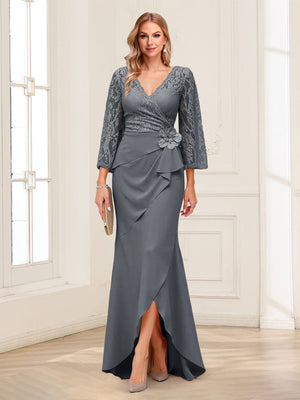 Sheath/Column V-Neck 3/4 Sleeves Mother of the Bride Dresses With Lace & 3D Floral