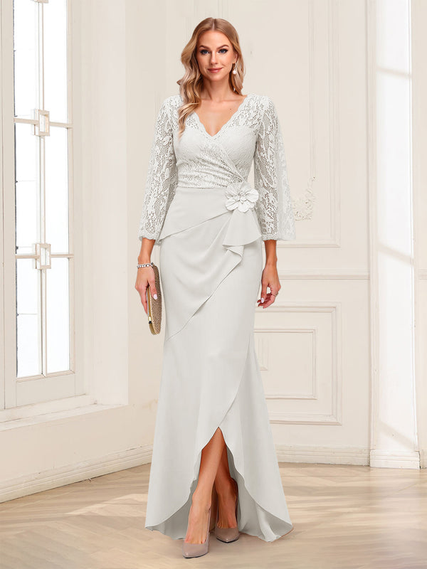 Sheath/Column V-Neck 3/4 Sleeves Mother of the Bride Dresses With Lace & 3D Floral